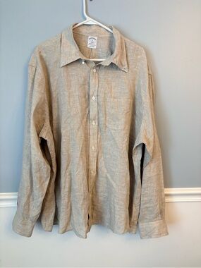 Brooks Brothers Beige Tan Linen Button Down Polo Shirt XXL 1818 Regent Fit Ivy